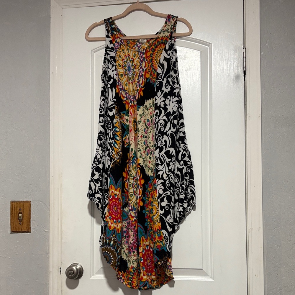 SEVEN ISLAND FLORAL SWING MIDI DRESS BOHO BOHEMIAN MIXED PRINT Granola girl
